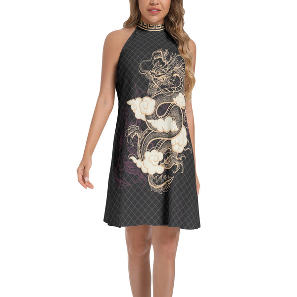 Tie Back Halter Neck Flared Dress - Objet D'Art