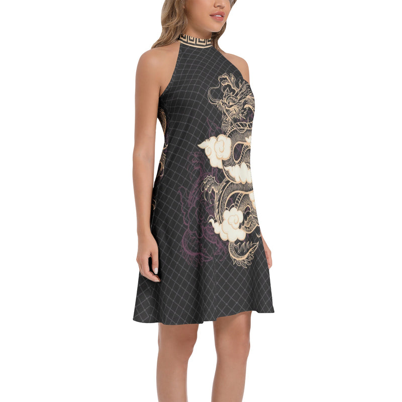 Tie Back Halter Neck Flared Dress - Objet D'Art