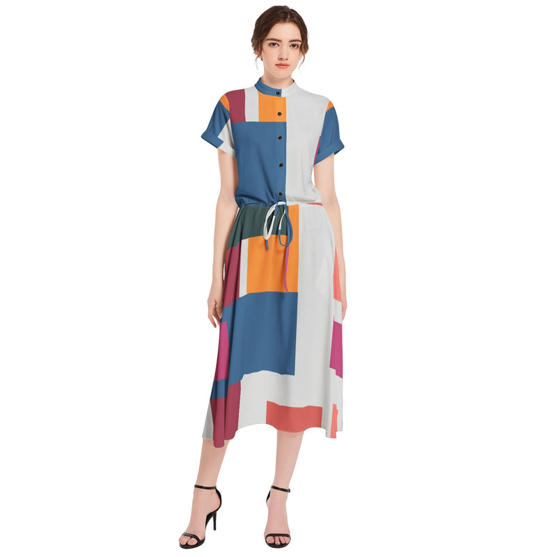 Drawstring Waist A-line Flared Midi Dress - Objet D'Art