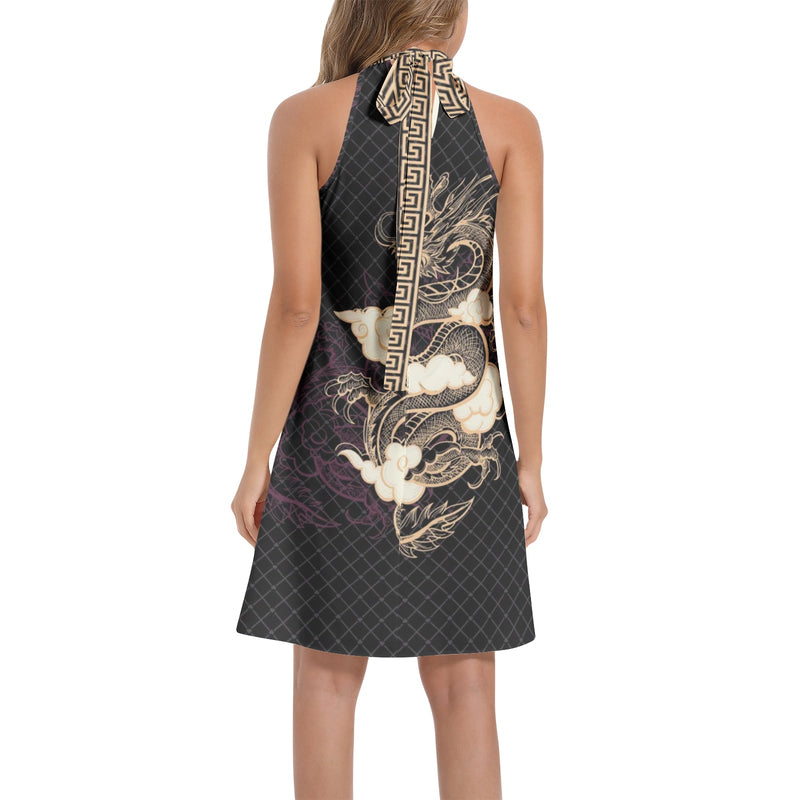 Tie Back Halter Neck Flared Dress - Objet D'Art