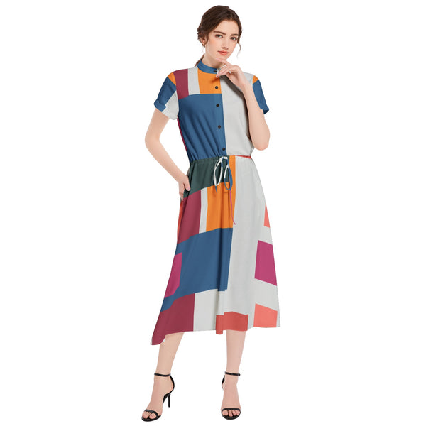 Drawstring Waist A-line Flared Midi Dress - Objet D'Art