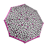 fuchsia leopard print bordered Semi-Automatic Foldable Umbrella (Model U12) - Objet D'Art