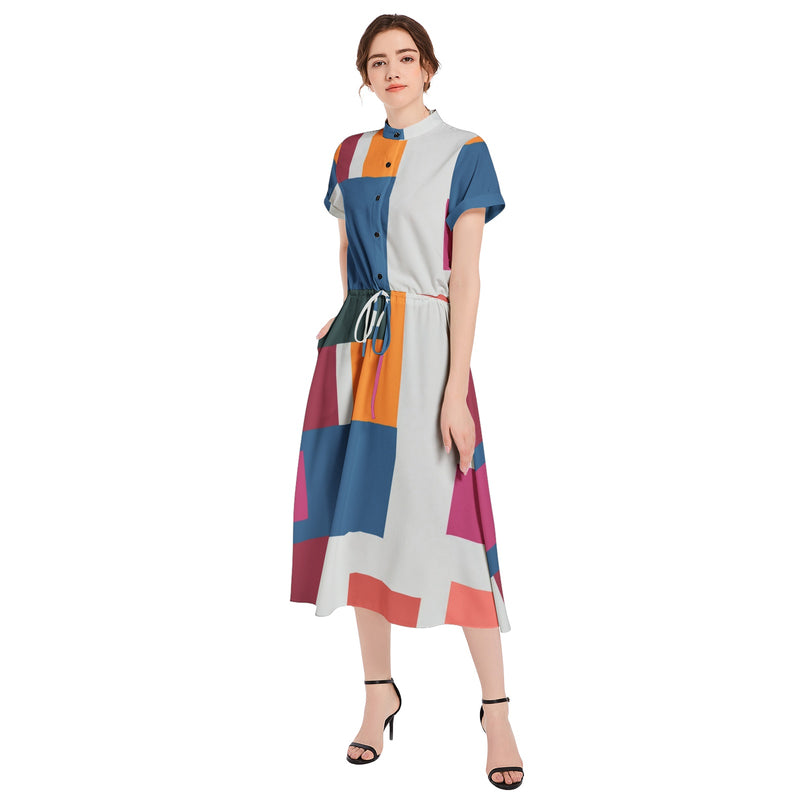 Drawstring Waist A-line Flared Midi Dress - Objet D'Art