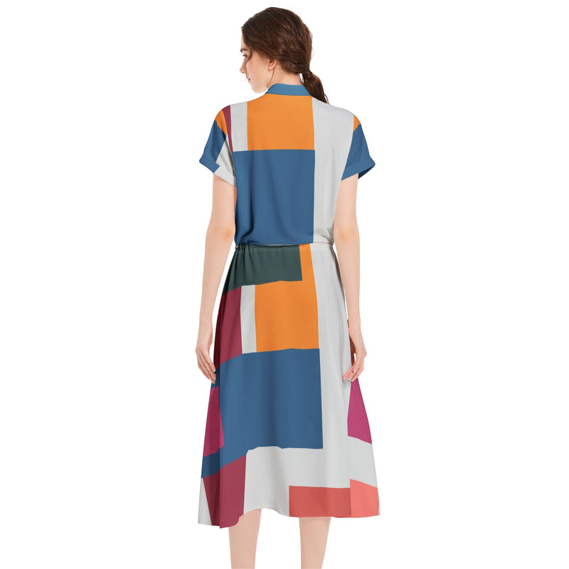 Drawstring Waist A-line Flared Midi Dress - Objet D'Art