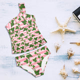ivy striped 2 print Women's One Shoulder Backless Swimsuit (Model S44) - Objet D'Art
