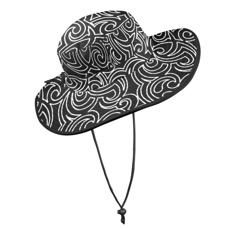 blk wht scroll print 2 Wide Brim Bucket Hat - Objet D'Art