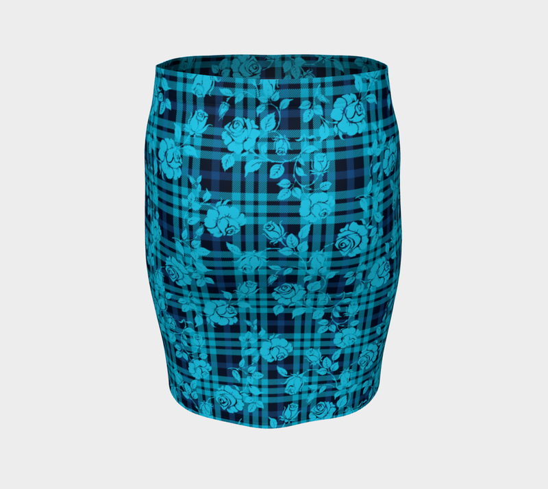 Rose on Plaid Fitted Skirt - Objet D'Art
