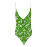 avocado spread solid print Sexy Lacing Backless One-Piece Swimsuit (Model S10) - Objet D'Art