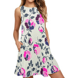 multicolored rose print 2 Sleeveless A-Line Pocket Dress (Model D57) - Objet D'Art