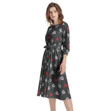 Polyglot Kisses Boat Neck Belted Flared Dress - Objet D'Art
