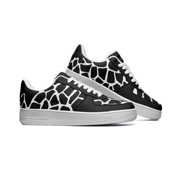 Black & White Giraffe Unisex Low Top Leather Sneakers - Objet D'Art