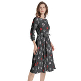 Polyglot Kisses Boat Neck Belted Flared Dress - Objet D'Art