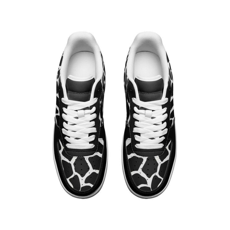 Black & White Giraffe Unisex Low Top Leather Sneakers - Objet D'Art