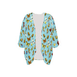 butterfly polkadots print Women's Kimono Chiffon Cover Up (Model H51)