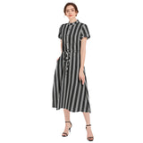 Striped Drawstring Waist A-line Flared Midi Dress - Objet D'Art