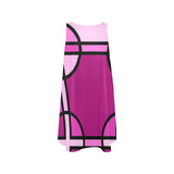 fuchsia geometry print 2 Sleeveless A-Line Pocket Dress (Model D57) - Objet D'Art