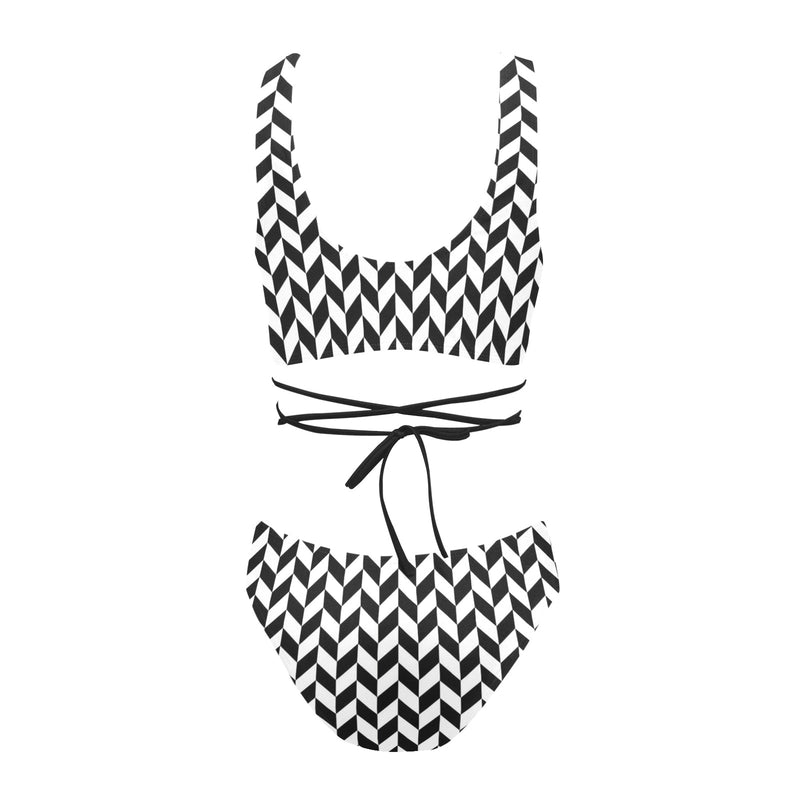 bw print broken chev Cross String Bikini Set (Model S29) - Objet D'Art