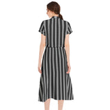 Striped Drawstring Waist A-line Flared Midi Dress - Objet D'Art