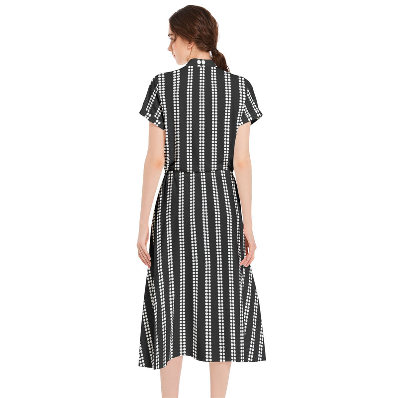 Striped Drawstring Waist A-line Flared Midi Dress - Objet D'Art