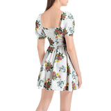 Dahlia on White Puff Sleeve Sweetheart Neck Short Dress - Objet D'Art