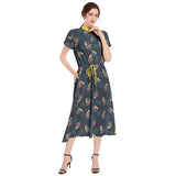 M Kemp Dahlia Drawstring Waist A-line Flared Midi Dress - Objet D'Art