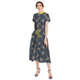 M Kemp Dahlia Drawstring Waist A-line Flared Midi Dress - Objet D'Art