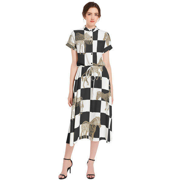 Drawstring Waist A-line Flared Midi Dress - Objet D'Art