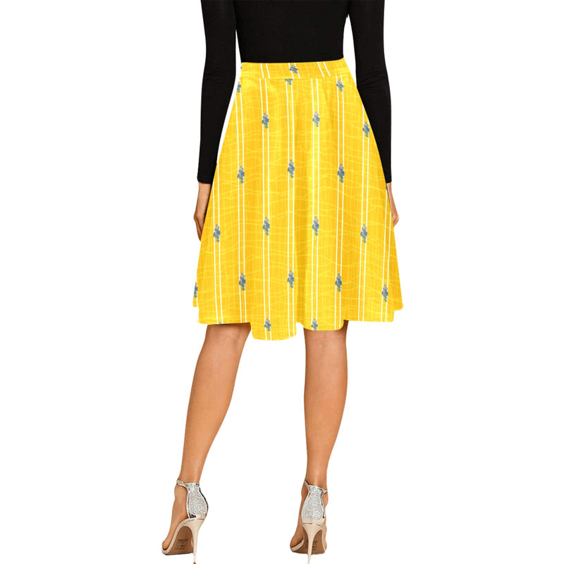 TURMERIC striped floral print Melete Pleated Midi Skirt (Model D15) - Objet D'Art