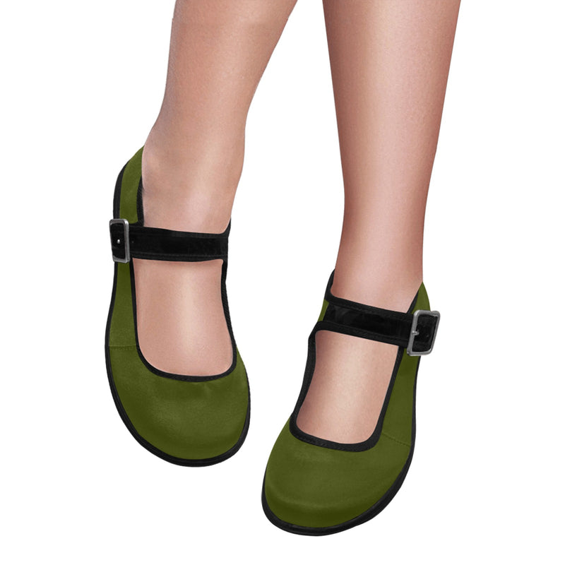pineapple green Mila Satin Women's Mary Jane Shoes (Model 4808) - Objet D'Art