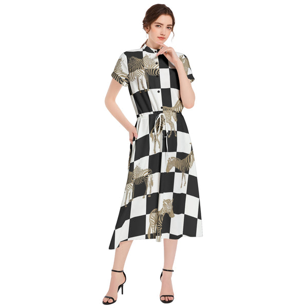Drawstring Waist A-line Flared Midi Dress - Objet D'Art