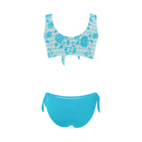 greek roses in blue print Bow Tie Front Bikini Swimsuit (Model S38) - Objet D'Art