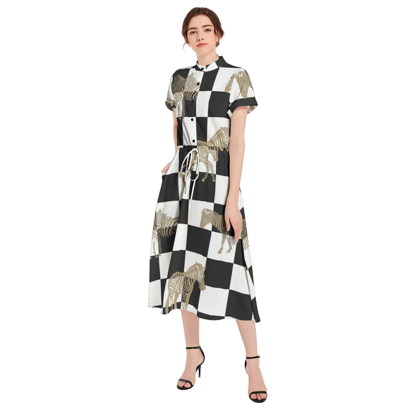 Drawstring Waist A-line Flared Midi Dress - Objet D'Art