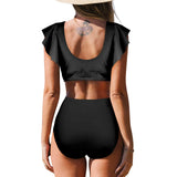 marine camo Women's Ruffle Sleeve Bikini Swimsuit (Model S42) - Objet D'Art