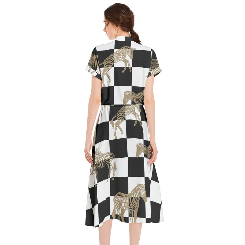 Drawstring Waist A-line Flared Midi Dress - Objet D'Art