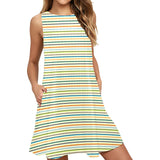 colorful stripes Sleeveless A-Line Pocket Dress - Objet D'Art