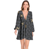 Lantern Sleeve Deep V-Neck Short Dress - Objet D'Art