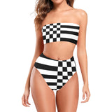 check stripe print 2 Chest Wrap Bikini Swimsuit (Model S36) - Objet D'Art