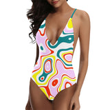 colored splat print 2 Sexy Lacing Backless One-Piece Swimsuit (Model S10) - Objet D'Art
