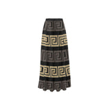 brown beige greek key print 10A High Slit Long Beach Dress (Model S40) - Objet D'Art