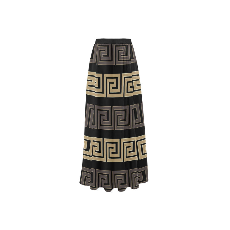 brown beige greek key print 10A High Slit Long Beach Dress (Model S40) - Objet D'Art