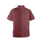 horizontal striped red gray black print Men's Stand-Up Collar Short Sleeve Shirt - Objet D'Art