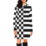 striped bw print 2 All Over Print Hoodie Mini Dress (Model H27) - Objet D'Art