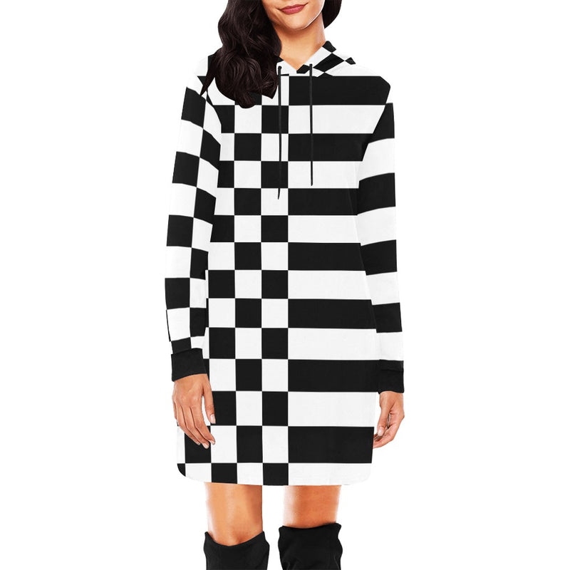 striped bw print 2 All Over Print Hoodie Mini Dress (Model H27) - Objet D'Art