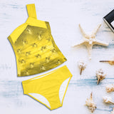 gold solid print 2 Women's One Shoulder Backless Swimsuit (Model S44) - Objet D'Art