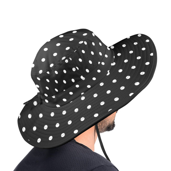 hex polkadot print black and white Wide Brim Bucket Hat - Objet D'Art