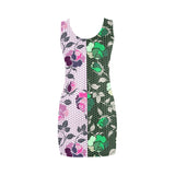 pink green rose print 4 Medea Vest Dress (Model D06) - Objet D'Art