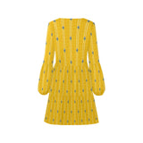 TURMERIC striped floral print V-Neck Loose Fit Dress (Model D62) - Objet D'Art