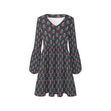 dahlia print 4B V-Neck Loose Fit Dress (Model D62) - Objet D'Art