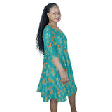 wildflower teal print Half Sleeve Skater Dress - Objet D'Art