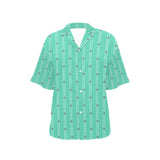 mint green floral striped print2 All Over Print Hawaiian Shirt for Women (Model T58) - Objet D'Art